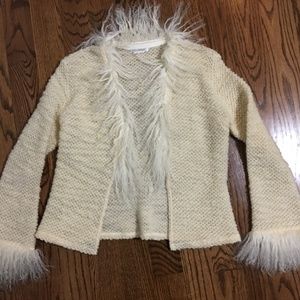 Cream wool mongolian lamb fur cardigan S/M